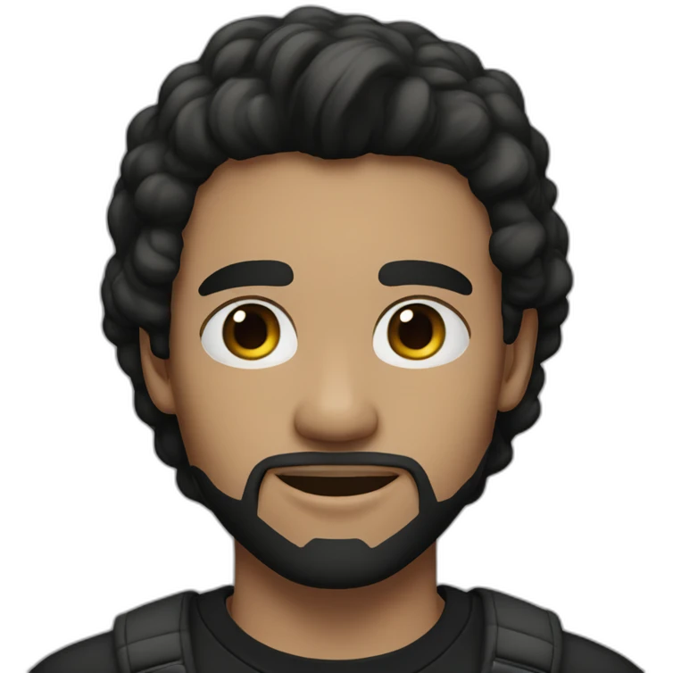 20-year-old man, white skin, black mid-long hair, goatee, black eyes, black t-shirt. emoji