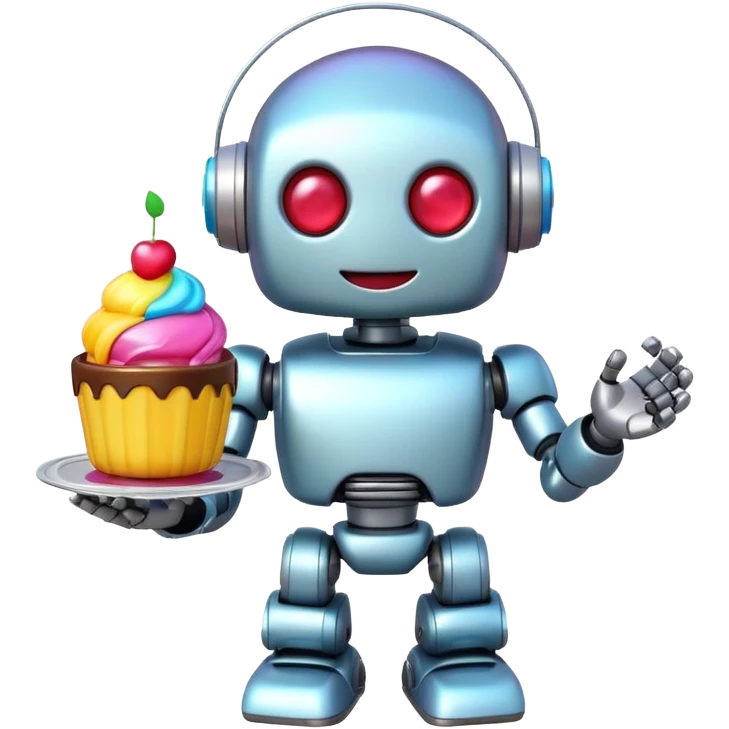 The cute robot is holding dessert in its hands, 3d emoji emoji