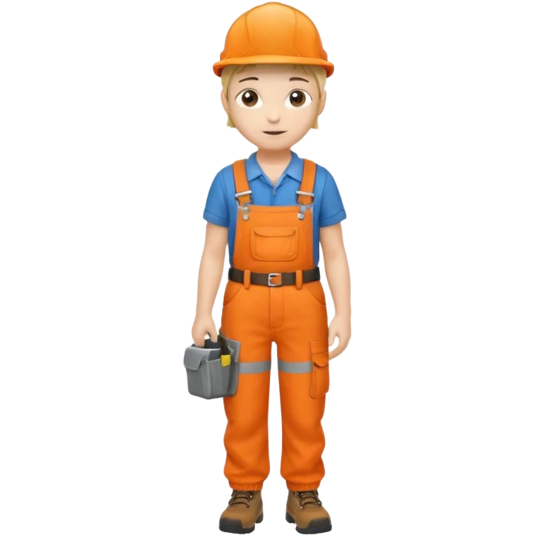 Repairs and Maintenance, Young, tools belt, wearing orange overalls, a cap and having tool belt, full body emoji