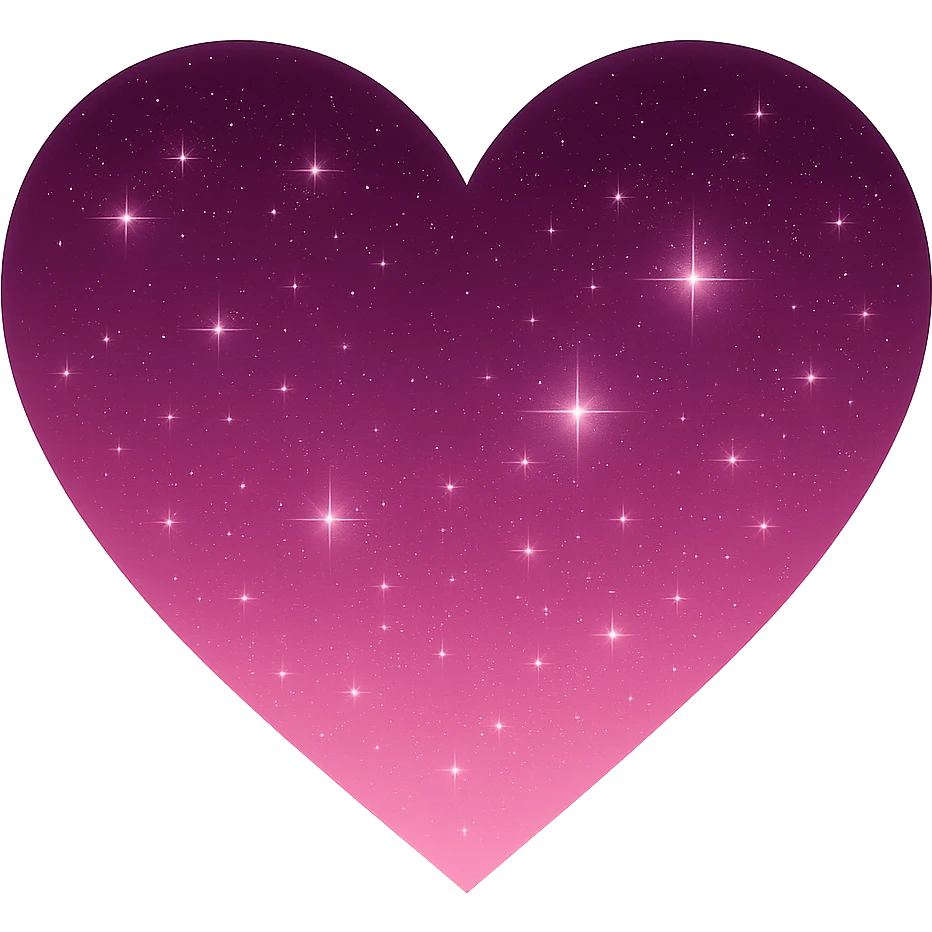 Modify the heart with a night sky gradient to pink night theme with a pink gradient, more stars, and a soft glow. Remove the background entirely  emoji
