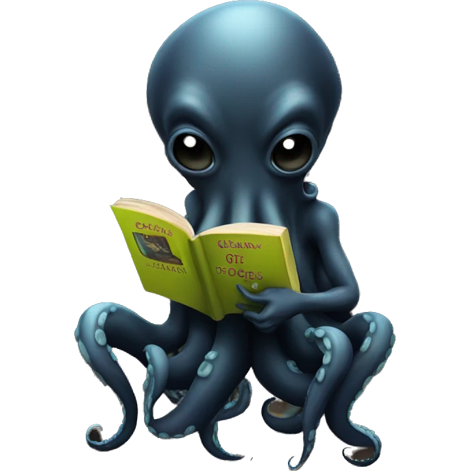 black Alien Octopus with books emoji