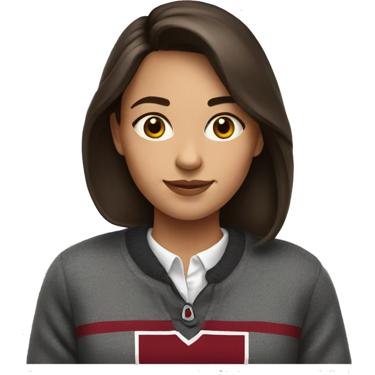 A brunette girl wearing a Harvard university sweater emoji