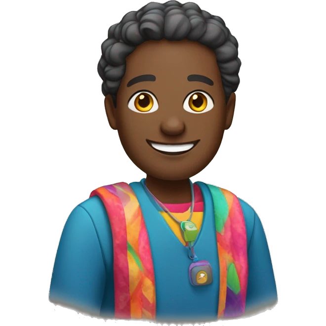 Smiling black middle-aged Bahian teacher with colorful clothes and accessories. emoji