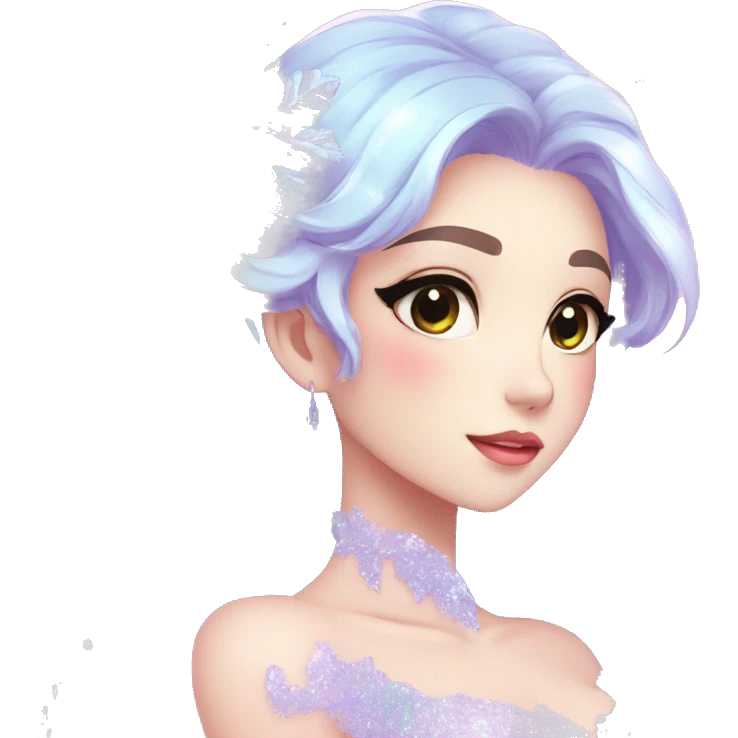 Gorgeous Beautiful Anime-Pastel-Lady with crystals and snowflakes and glitters aesthetic emoji