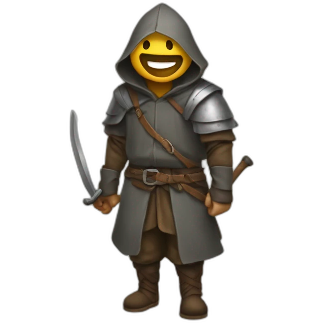 medieval saboteur laughing and escaping, hooded emoji