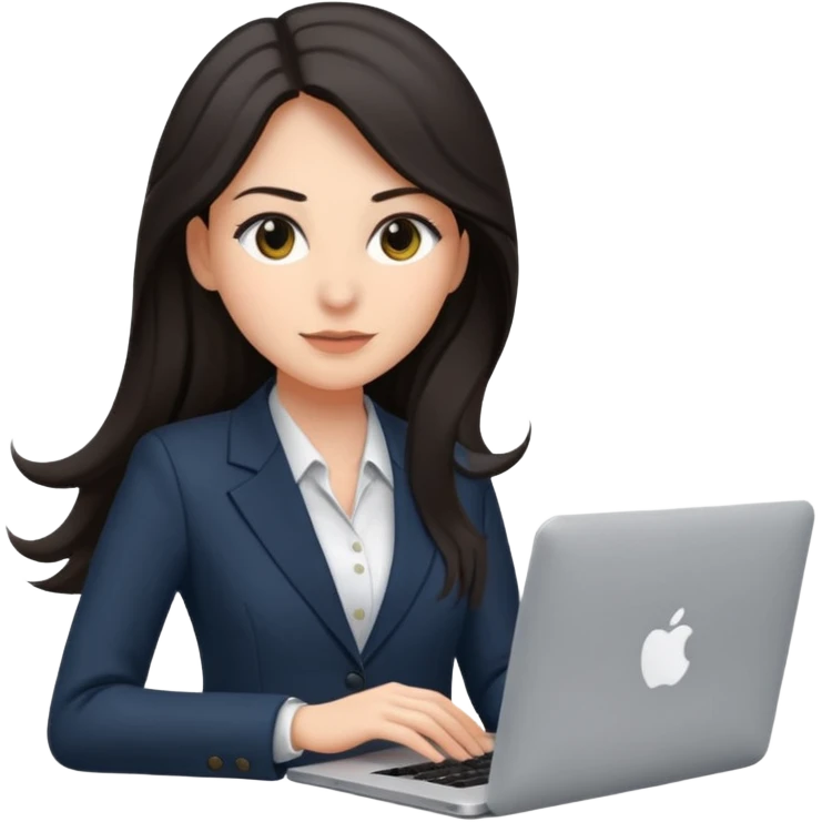 Sales women specialist in shipping with dark long hair with suits and MacBook  emoji