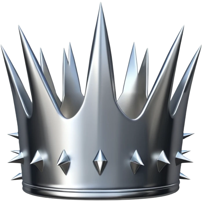 A spiked crown emoji made of silver chrome, sharp yet rounded metallic spikes, glossy reflections, aggressive luxury swag aesthetic, iOS emoji style, centered, clean white background emoji