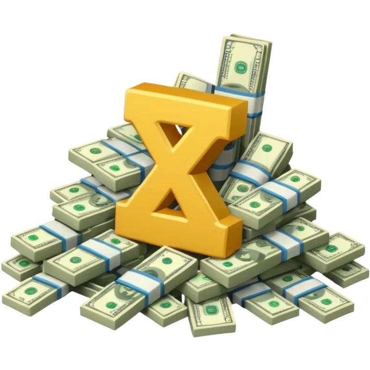 start with a 3d number 10, and 3d letter x, "10x", then to its right, a cash pile, make bills rectangular, looking like a multiplier of the wad of cash emoji