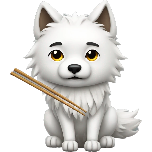 White wolf with chopsticks for legs emoji