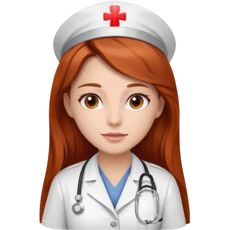 nurse with long brown/red hair with brown eyes emoji