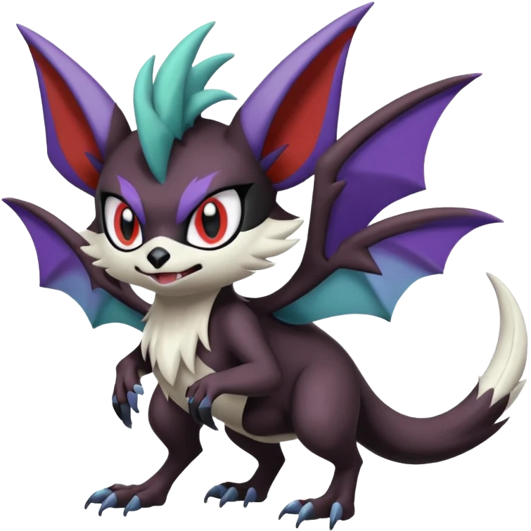 Cute Cool Badass Noibat-Noivern-Mightyena-Silvally-Fakémon-hybrid-creature (full body)  emoji