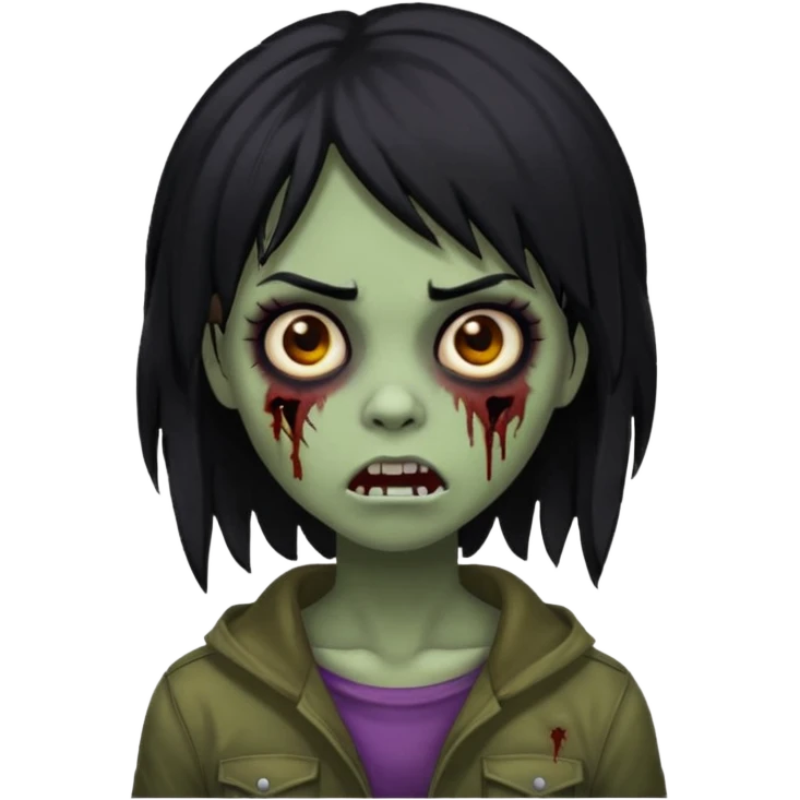 female, zombie, black hair, medium long, emo, shaggy, dark, spooky, creepy expression emoji