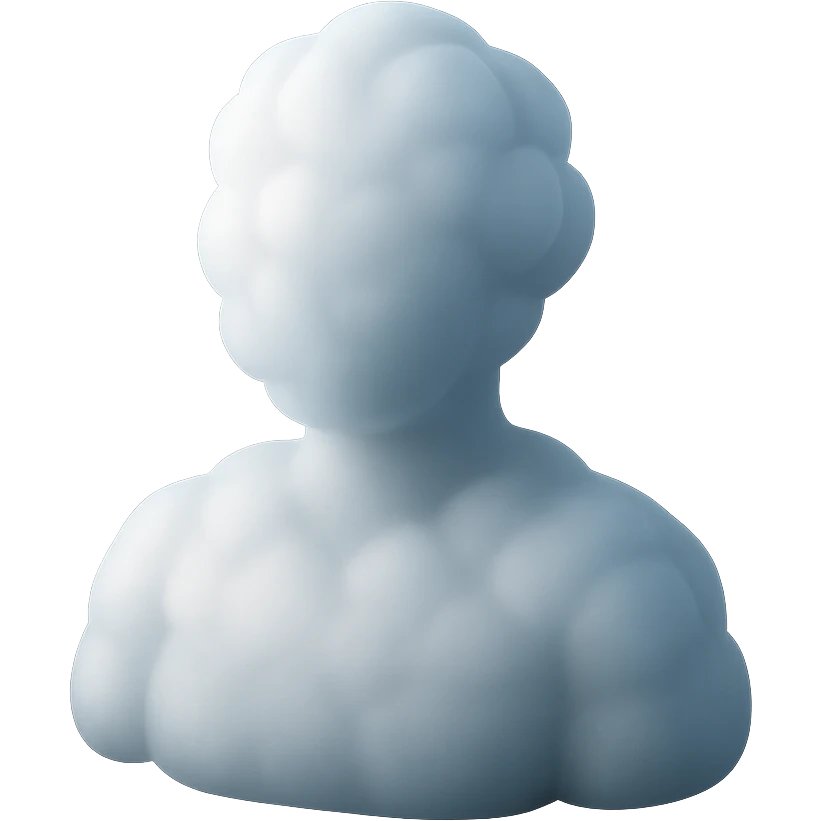 A person's shoulders and head made entirely of fluffy white convex clouds emoji