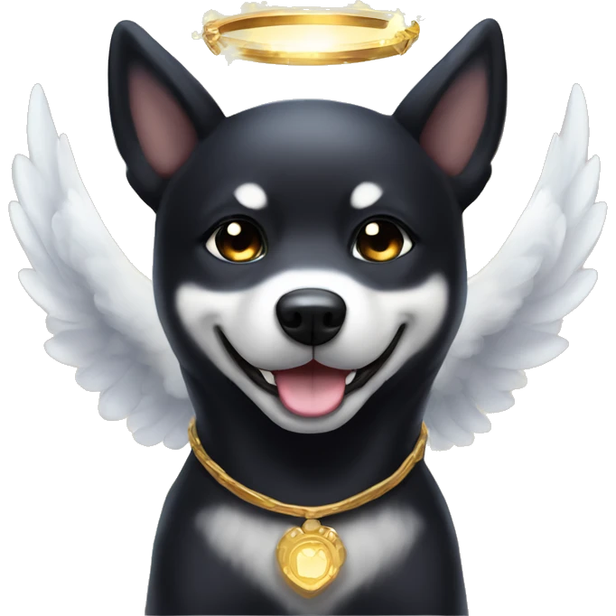 Black Shiba Inu angel | face | fantasy | halo | innocent | smiling face with halo emoji