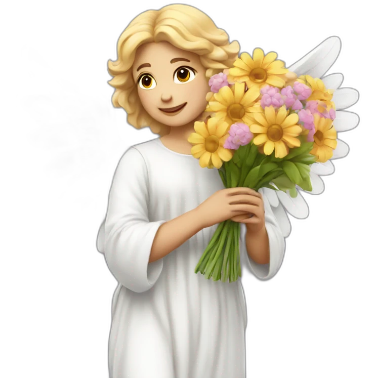 angel with bouquet of flowers emoji