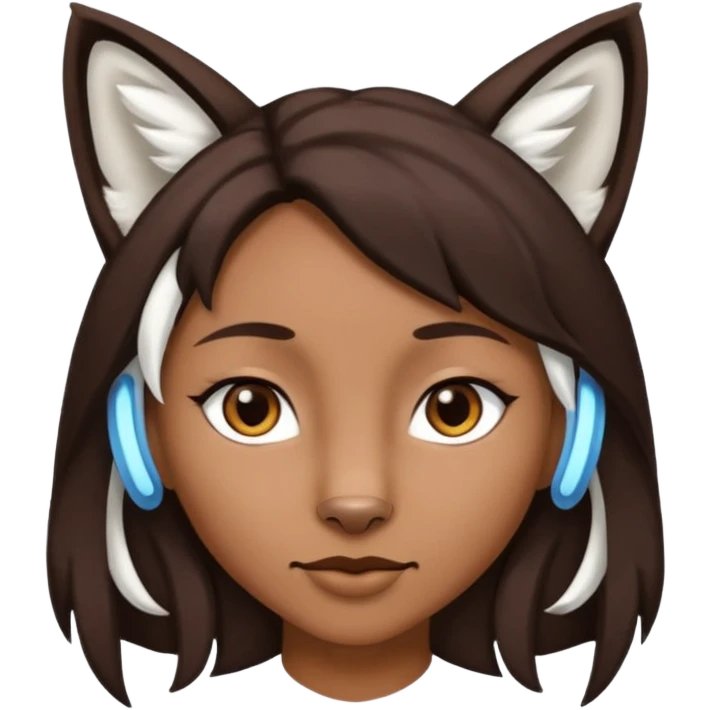 Homme Hybride au cheveux marron foncé avec des oreilles de lynx blanc emoji