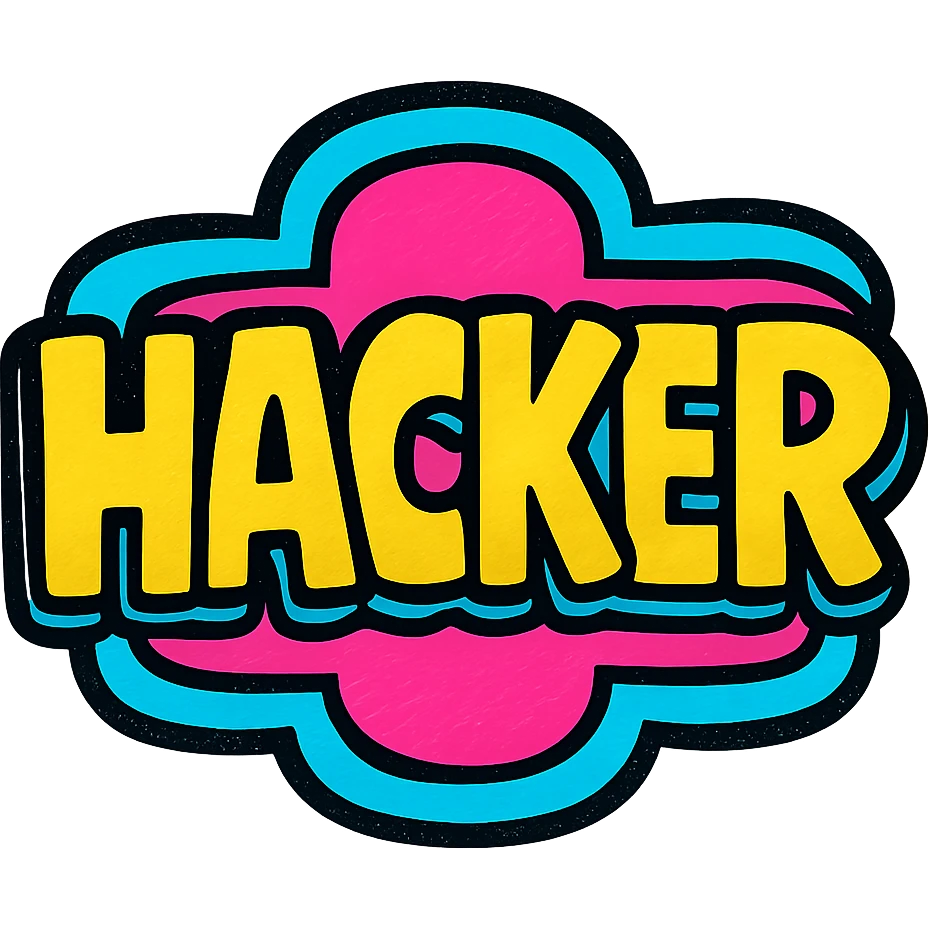 bold, eye-catching logo of the word HACKER in vibrant pop colors style emoji