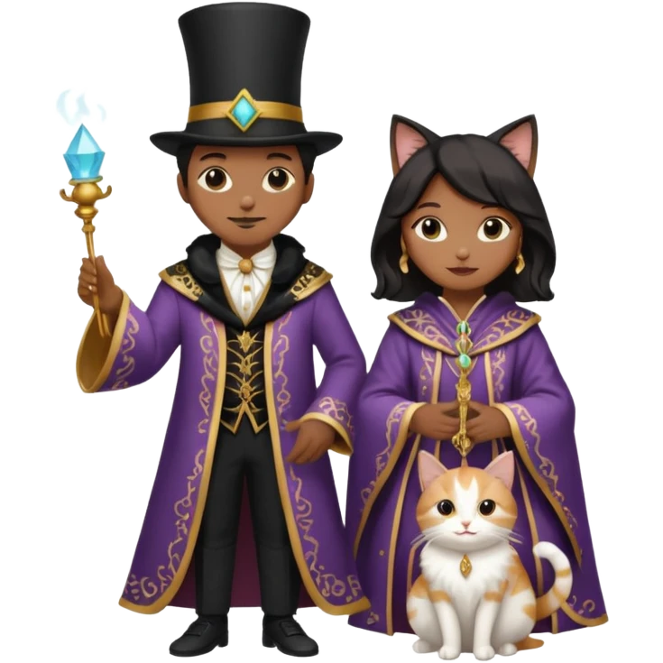 magician couple and their pet cat emoji