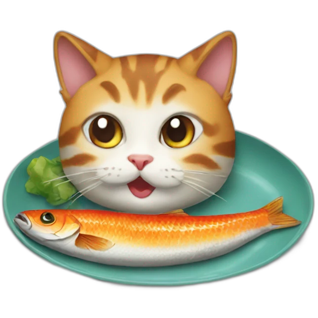 Kucing makan ikan emoji