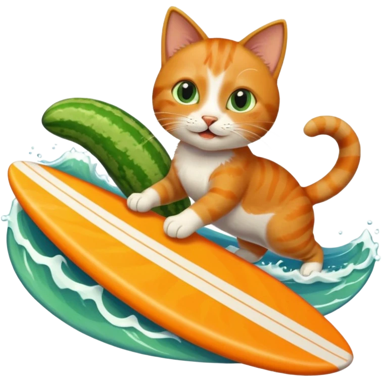 make me a cat thats surfing and eating a cucumber at the same time  emoji