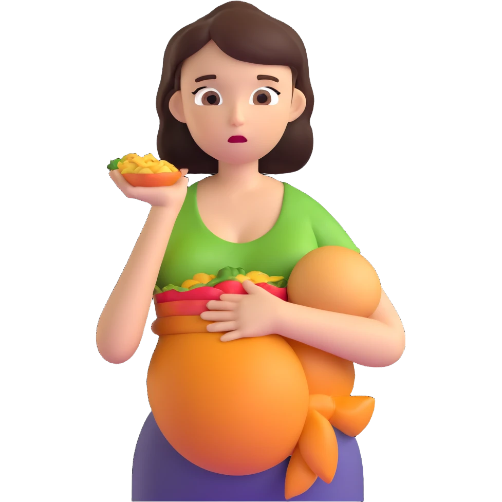 woman holding her stomach and looking at food with longing, expressing hunger emoji