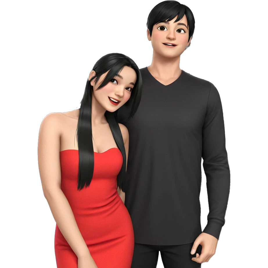 black-haired girl in red dress emoji