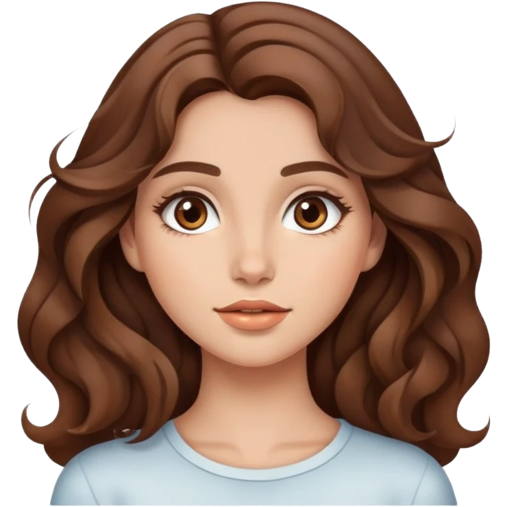 beautiful girl with wavy brown hair, natural makeup look emoji