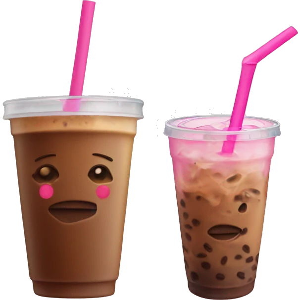 Iced coffee with pink straw emoji