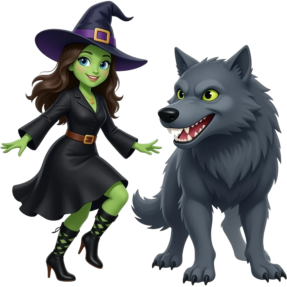 Witch  dancing with a werewolf emoji