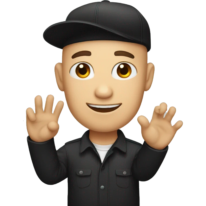 baldman with a black cap raising hand emoji
