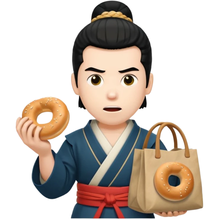 surprised samurai with a bag of bagels  emoji