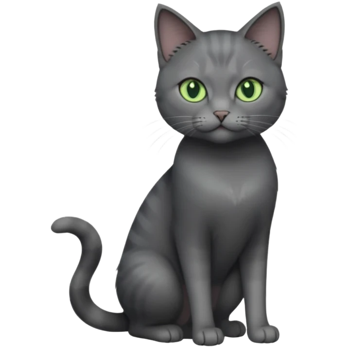 full body view of beautiful female solid dark grey cat with green eyes, grey face, white toes and white patch on chest emoji