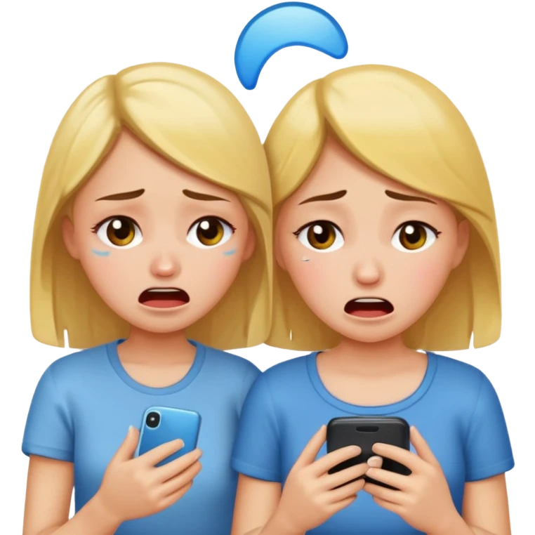 Two girls looking at a phone and crying emoji
