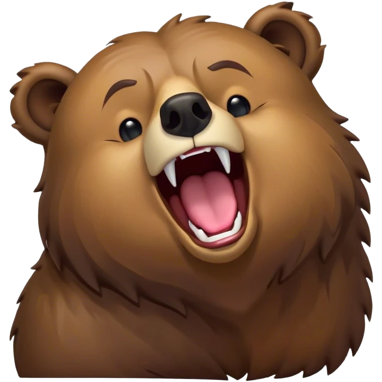 Cinematic Cute Yawning Grizzly Bear Portrait Emoji, Head tilted slightly with a dramatic, wide-open yawn, showcasing a thick, rugged deep brown fur with drooping ears, round eyes barely open in drowsy contentment, Simplified yet irresistibly adorable features, highly detailed, glowing with a soft, cozy glow, high shine, relaxed yet expressive, stylized with a touch of wild whimsy, bright and endearing, soft glowing outline, capturing the essence of a sleepy yet affectionate grizzly, so drowsy it feels like it could stretch out of the screen and curl up for a nap! emoji