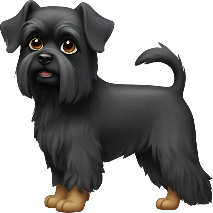 Black dog, a Petit Brabançon (Belgian Griffon). Could you design an emoji that captures this breed’s unique features, such as its flat face, large dark eyes, small size, and smooth coat? Please make it emoji