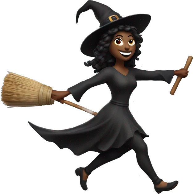 halloween goddess witch sprinting, with a large stride and arms outstretched, broom emoji