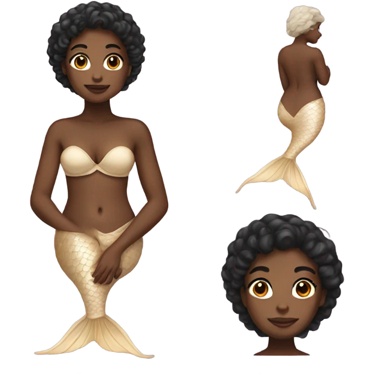 Black girl mermaid with beige tail and bra  emoji