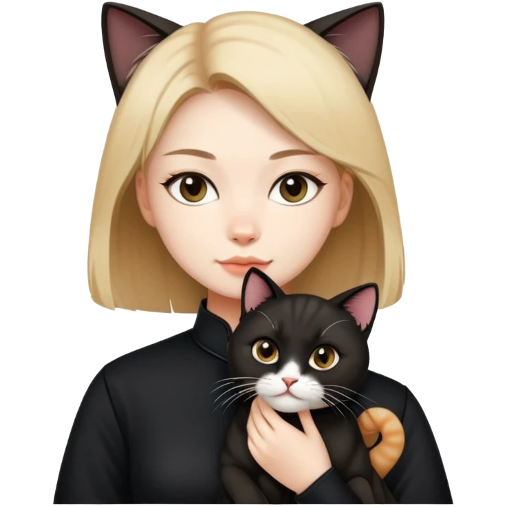 Young woman in black clothes with a Chinese domestic cat emoji