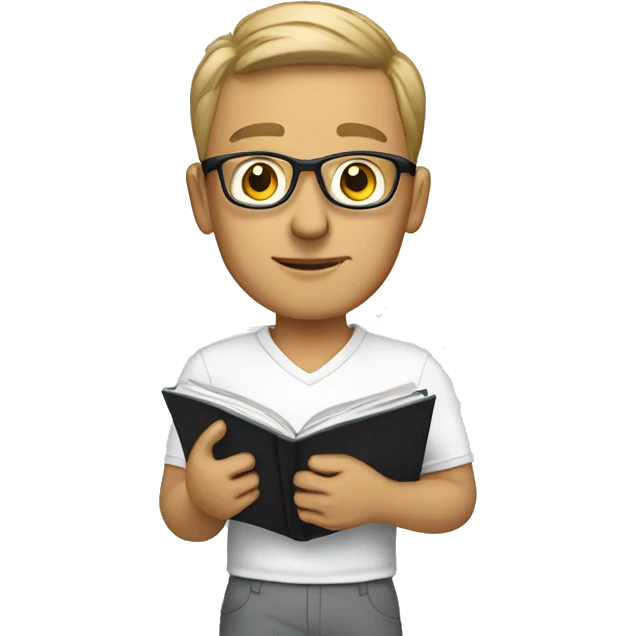 white young soccer coach with eyeglasses holding a notebook emoji