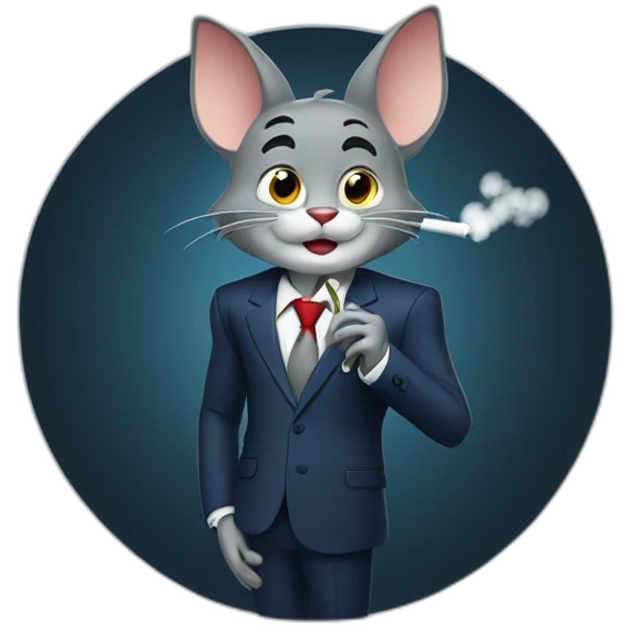 Tom from Tom and Jerry casually smoking a cigarette in a suit as a business man in the moonlight emoji