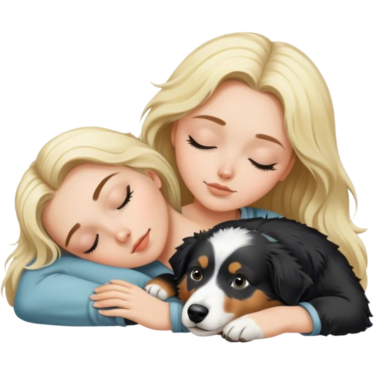 White girl blonde hair sleeping with black and white Australian shepherd  emoji