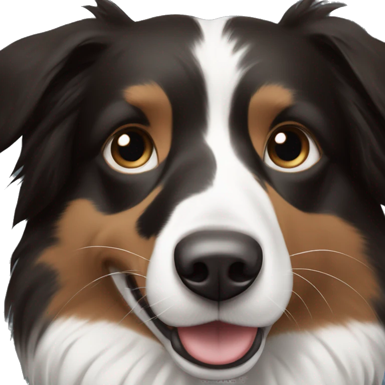 Border Collie with right side face BLACK and the other side white and the right eye is blue and the left eye is brown emoji