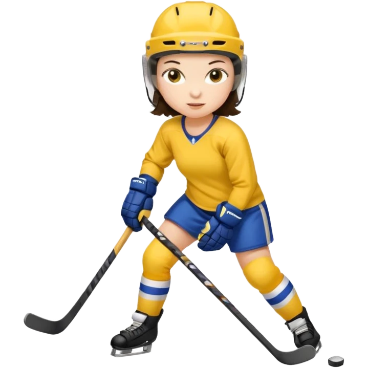 Girl hockey player with yellow jersey full body brunette with helmet emoji