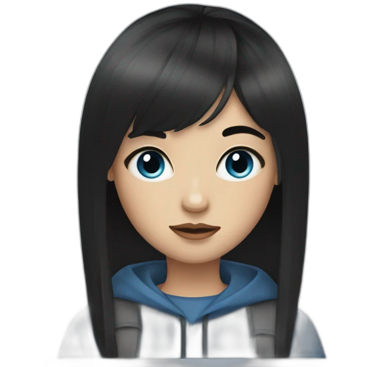 girl with black hair, thick fringe, blue eyes emoji