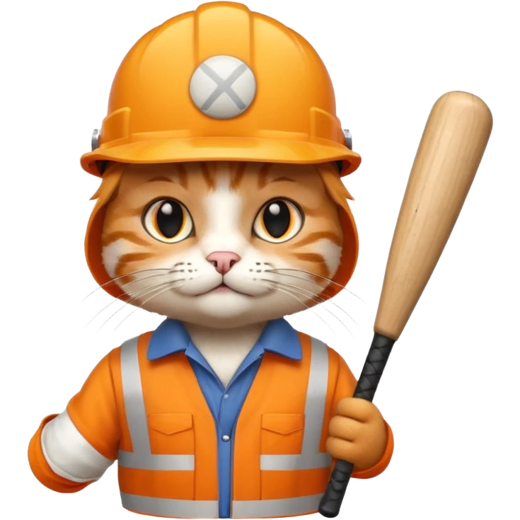 Cat Construction Worker with baseball baty emoji