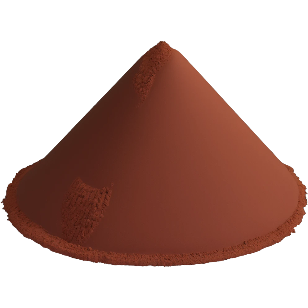 cocoa powder small mound or dusting rich brown fine velvety texture matte finish uneven surface soft ridges color from reddish to dark chocolate brown no spoon container or garnish clean 3D soft lighting transparent background emoji scale emoji