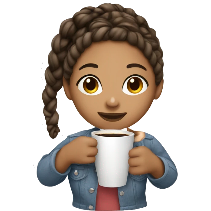 mixed girl with white braids having a coffe emoji