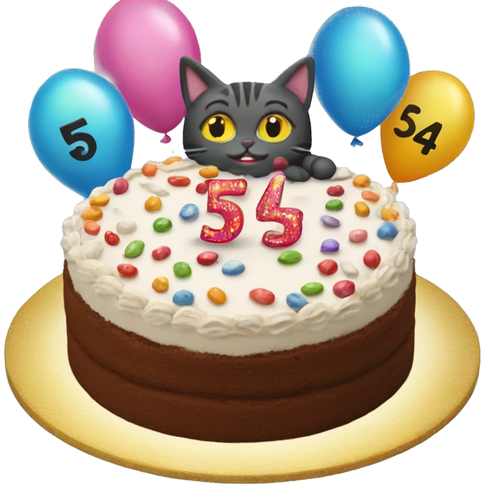 Birthday cake with numbers 5 4 and a two cat in the background emoji