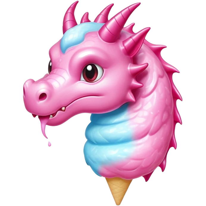 Dragon-shaped cotton candy with glossy, wet-looking sugar and reflective shine emoji