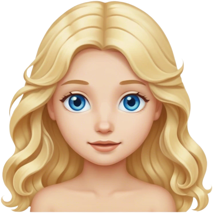 A cute blonde girl with long hair and blue eyes waves hello emoji